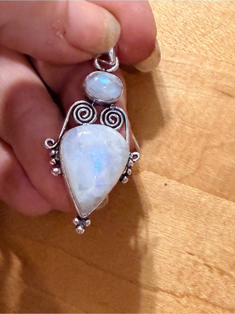 Flashy Blue Moonstone Pendant Necklace - 925 Plated/Stamped